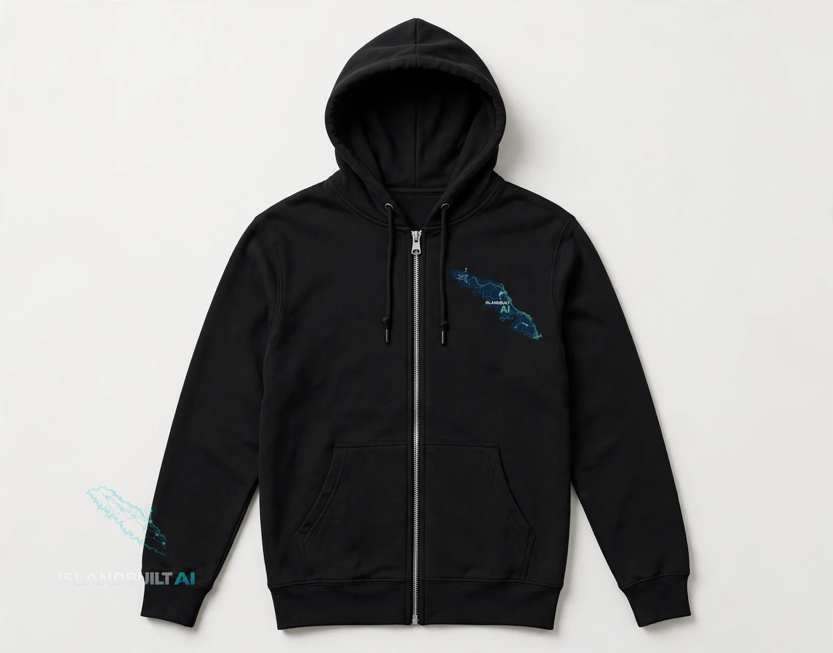 IslandBuilt AI logo zip-up hoodie mockup